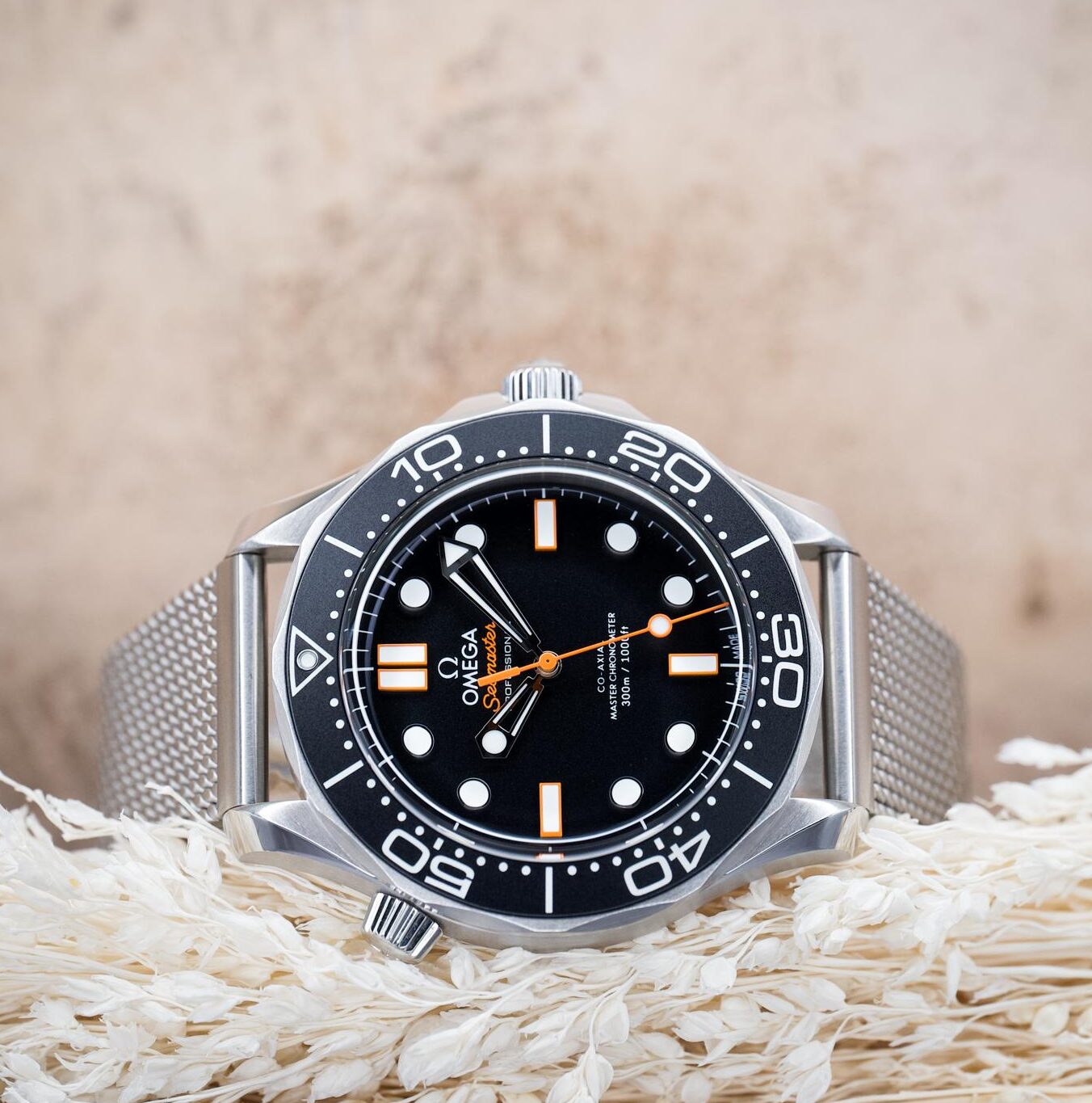 Omega Seamaster Diver 300M Black Dial Orange Hands Mesh Bracelet 42mm - 210.30.42.20.01.018