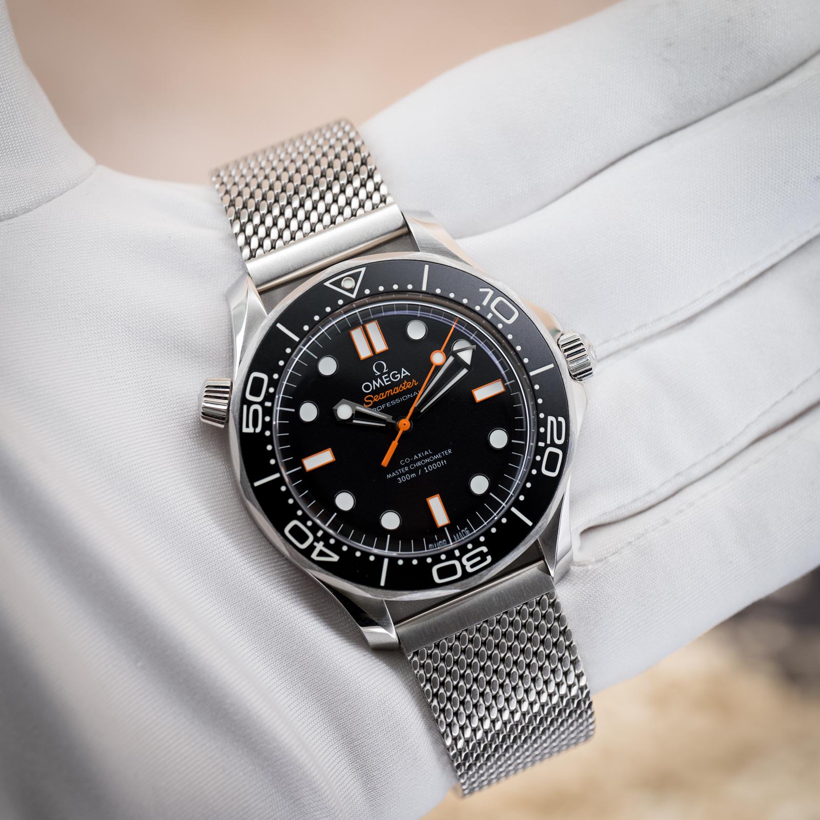 Omega Seamaster Diver 300M Black Dial Orange Hands Mesh Bracelet 42mm - 210.30.42.20.01.018 - Image 8